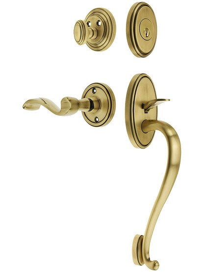 Georgetown Entry Lock Set in Antique Brass Finish with Right-Handed Portofino Lever and